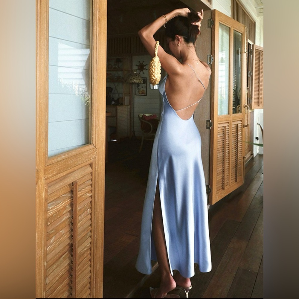 NWOT Satin Backless Split Thigh Long Dress